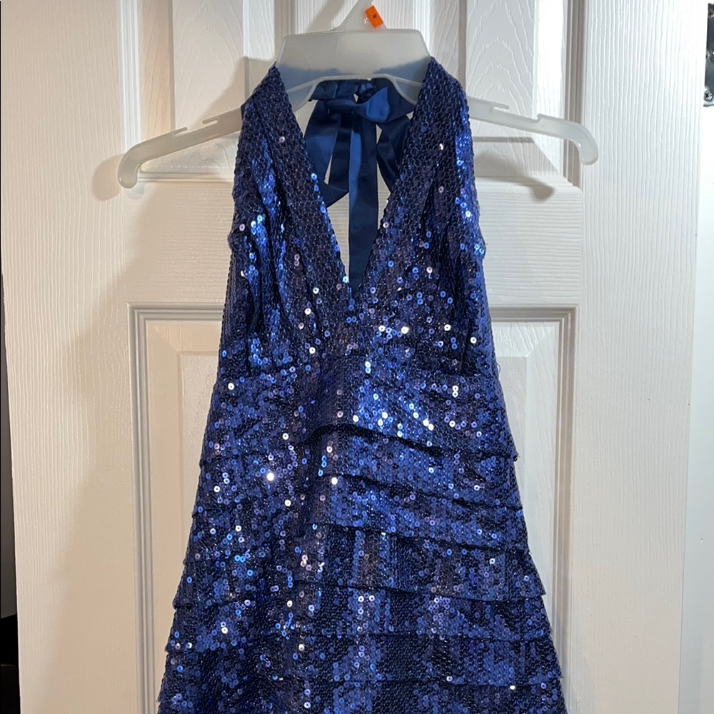 Blue Sequin Halter Dress